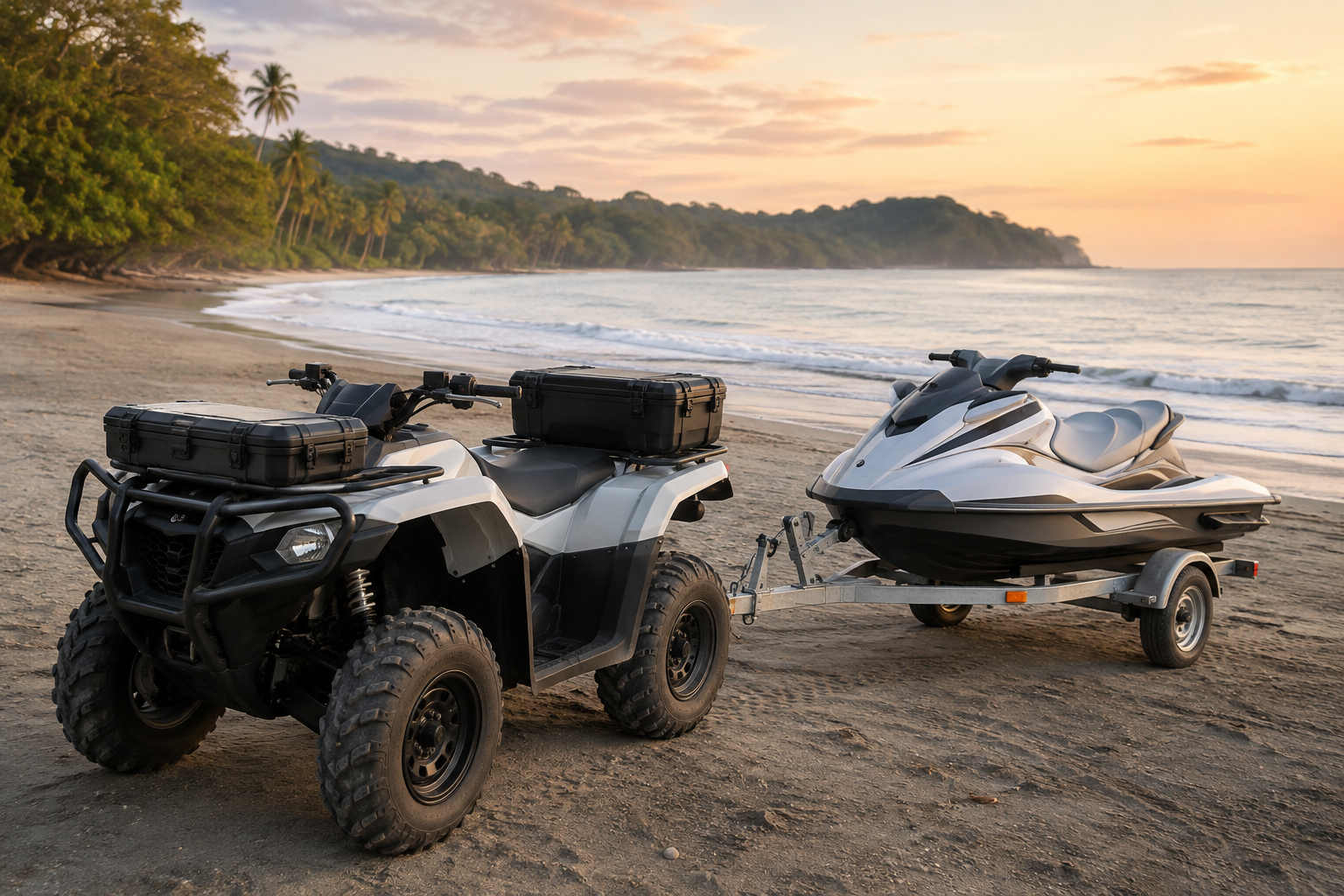 Rescue ATV and rescue jet ski together on a Costa Rica beach